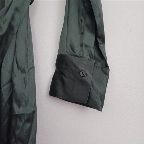 Zara Satin Effect Hunter Green Long Sleeve Belted Collared Midi Dress | sz M - Picture 12 of 15